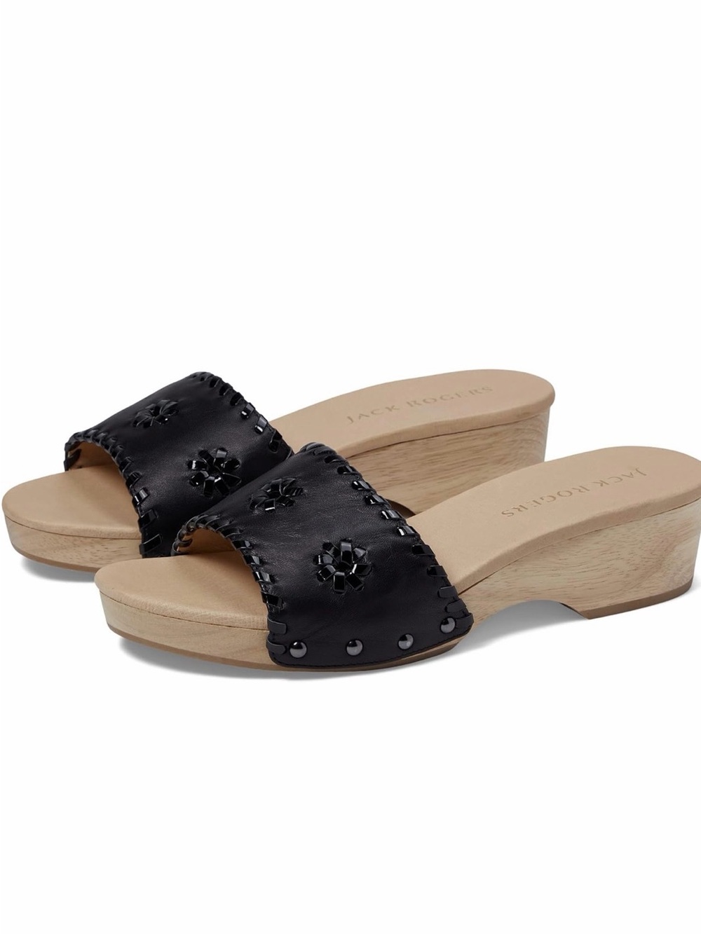 Jack Rogers Black Leather Wedge Slide Mules